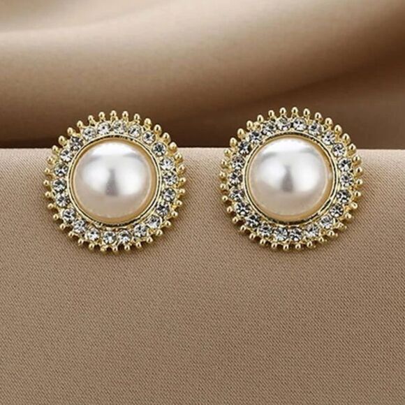 5/$25 WHITE RHINESTONE PEARL STUDS - Picture 1 of 6